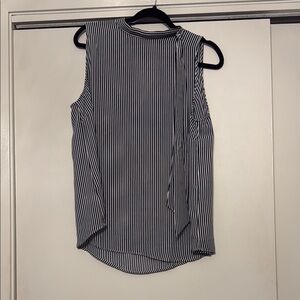 LOFT White and Black Tie Front Ribbed Blouse